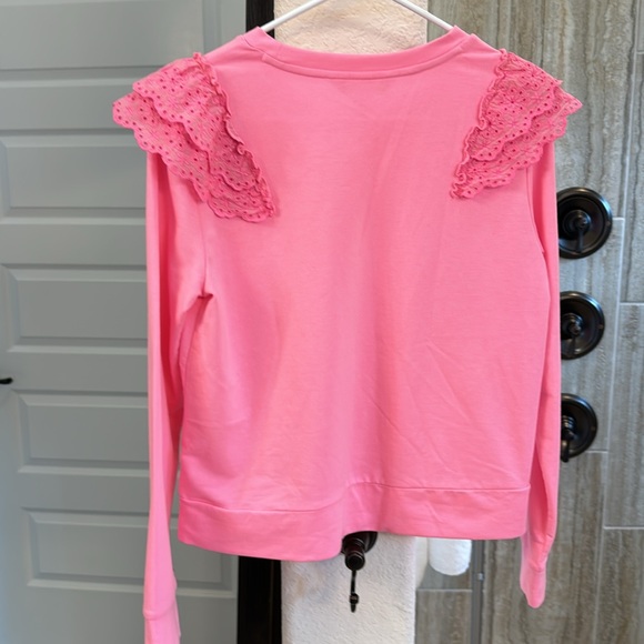 NWOT Lilly Pulitzer Deva Ruffle Sweatshirt Eyelet Pink Size XS - Picture 6 of 13